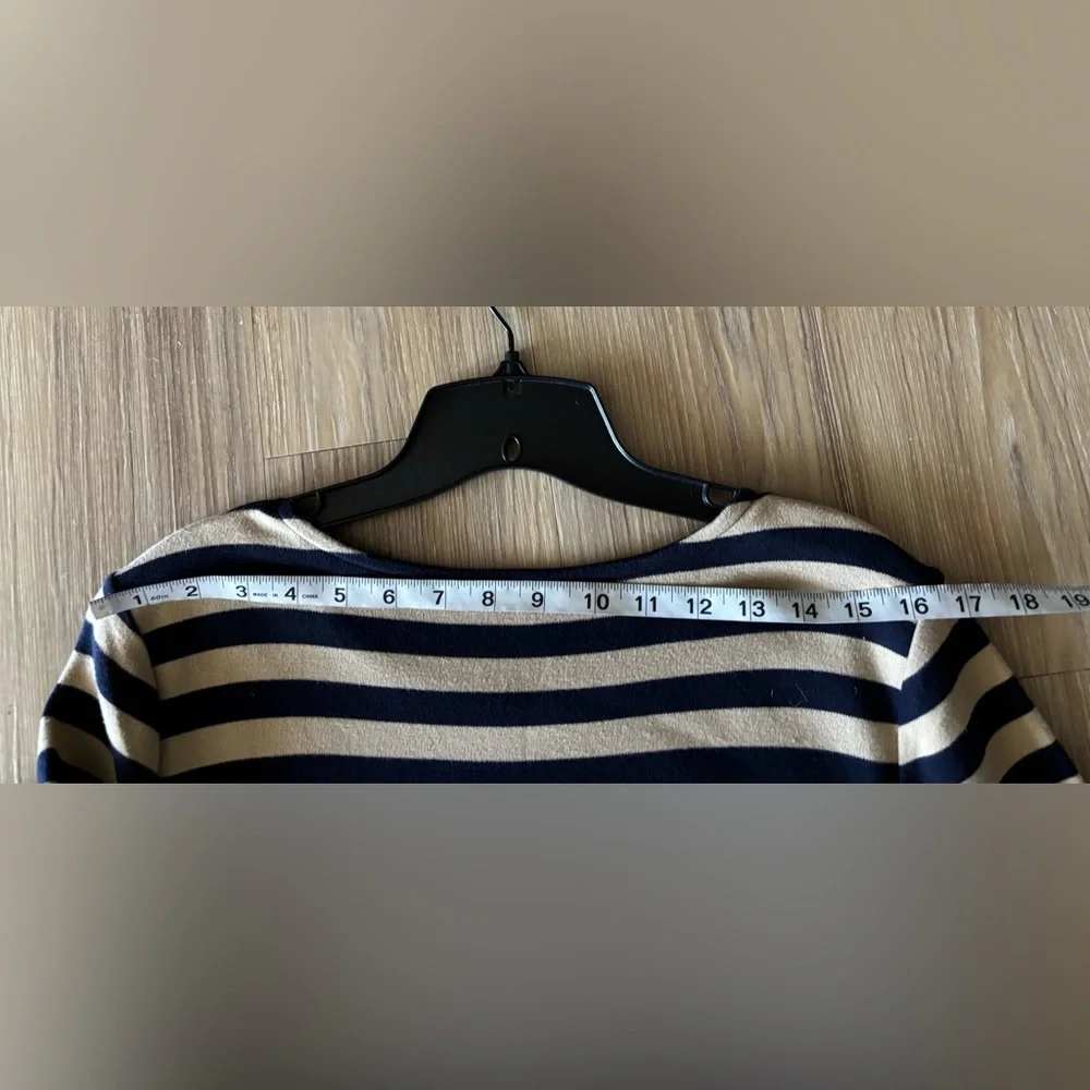 Talbots Dress Navy Tan Stripe Long Sleeve Cotton Knee Women’s L Preppy Nautical